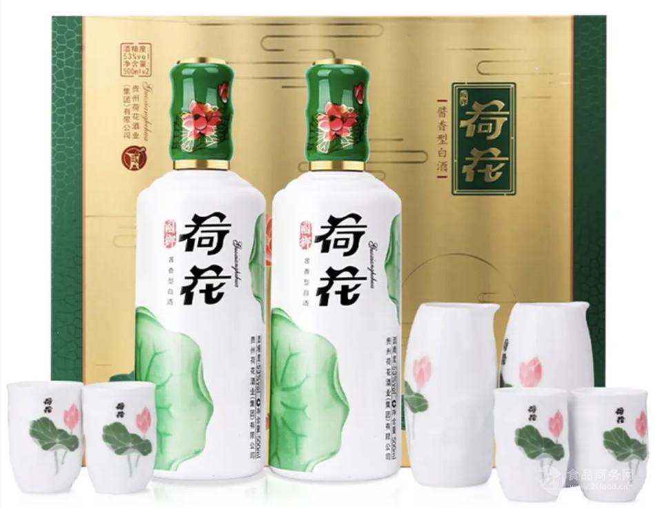 国乡荷花酒荷塘月色礼盒装酱香型53度500ml2酒具